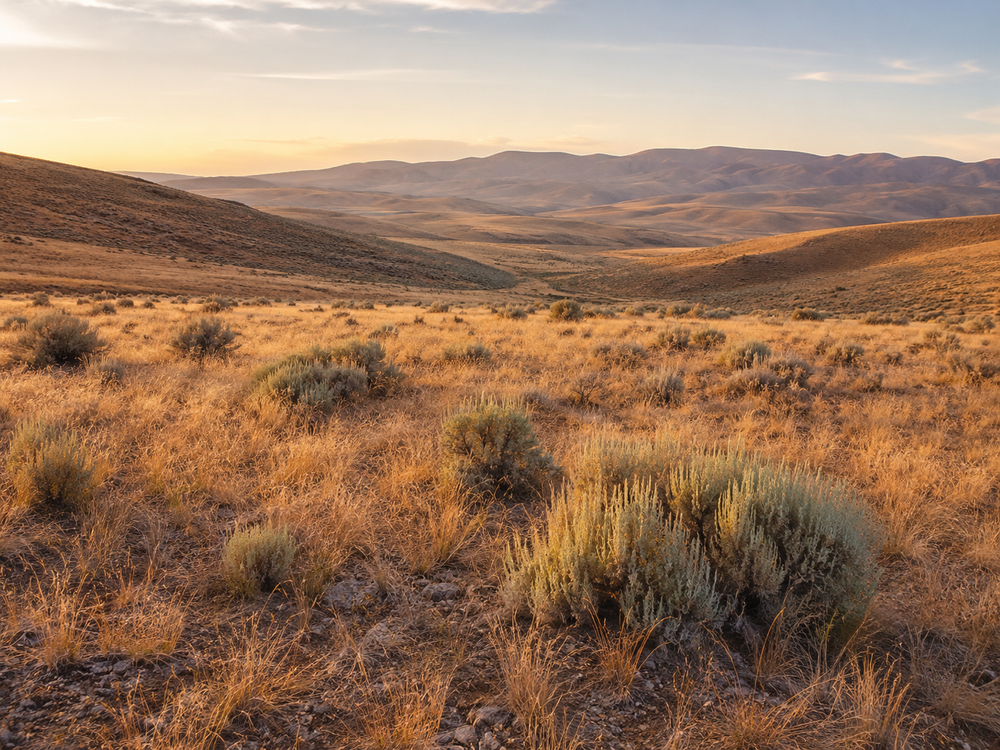 Open brown dry grass and sage hunting terrain