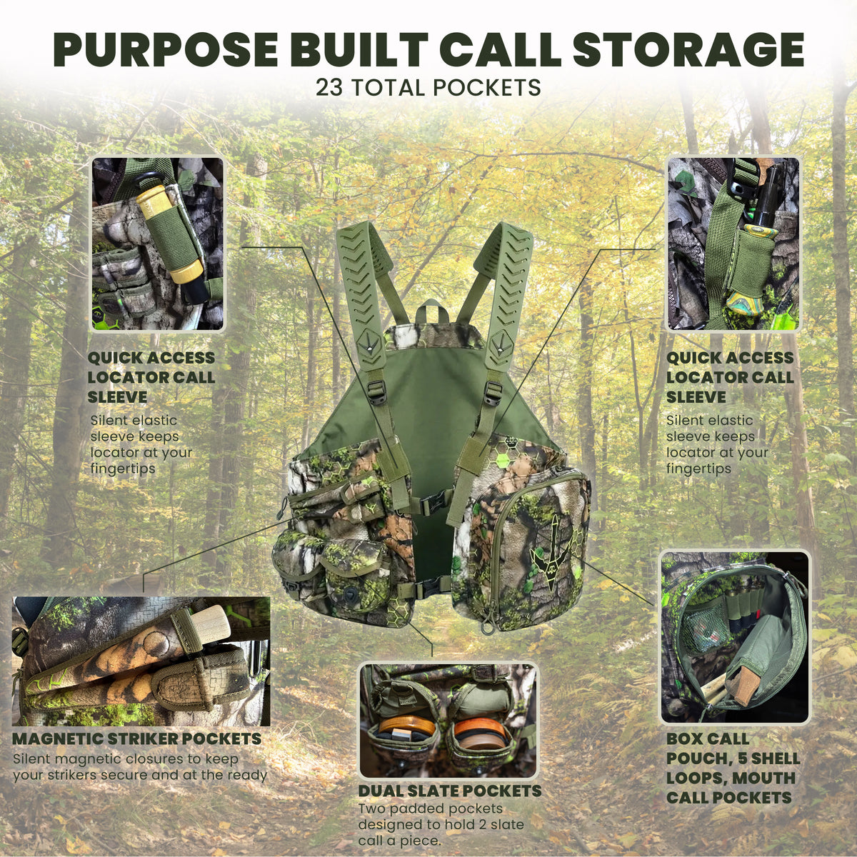 Beard Buster turkey vest slate call pockets and magnetic striker holders